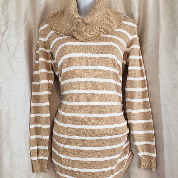 NWOT Michael Kors gold tan striped metallic cowl neck sweater Womens Med… - Picture 4 of 8